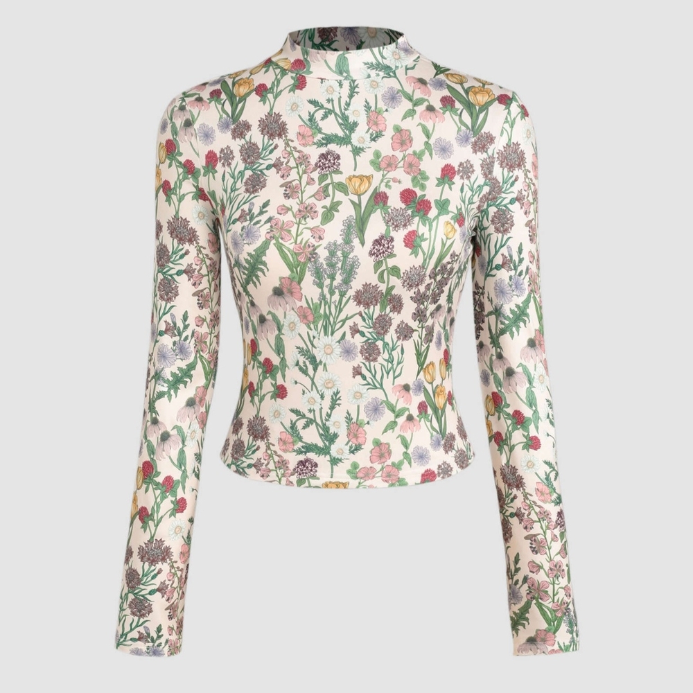 Cider Multicolor Floral Mock Turtleneck Long Sleeve Top Lightweight Medium